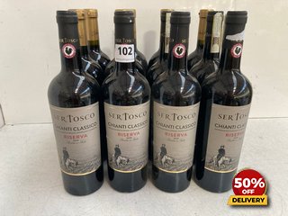 6 X BOTTLES OF SERTOSCO CHIANTI CLASSICO RISERVA DRY RED WINE 75CL 13.5% VOL TO ALSO INCLUDE 6X BOTTLES OF DUCA DI SASSETA PUGLIA NERO DI TROIA RED WINE 75CL 13.5% VOL (WE OPERATE A CHALLENGE 25 POLI