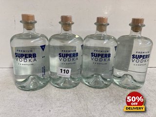 4 X BOTTLES OF SUPERB PREMIUM CLASSIC VODKA 70CL 42% VOL (WE OPERATE A CHALLENGE 25 POLICY. 18+ ID MAY BE REQUIRED UPON COLLECTION/DELIVERY, E.G. A VALID PASSPORT OR PHOTO DRIVING LICENCE): LOCATION