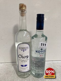 1 X BOTTLE OF KOROL VODKA 50CL 40% VOL TO ALSO INCLUDE 1X KORIFEOS OUZO TRADITIONAL GREEK ANISE APERITIF 70CL 40% VOL (WE OPERATE A CHALLENGE 25 POLICY. 18+ ID MAY BE REQUIRED UPON COLLECTION/DELIVER