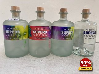 4 X BOTTLE OF ASSORTED VODKA TO INCLUDED RASPBERRY SUPERB VODKA 70CL 40% VOL (WE OPERATE A CHALLENGE 25 POLICY. 18+ ID MAY BE REQUIRED UPON COLLECTION/DELIVERY, E.G. A VALID PASSPORT OR PHOTO DRIVING