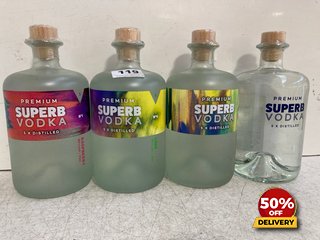 4 X BOTTLE OF ASSORTED VODKA TO INCLUDED RASPBERRY SUPERB VODKA 70CL 40% VOL (WE OPERATE A CHALLENGE 25 POLICY. 18+ ID MAY BE REQUIRED UPON COLLECTION/DELIVERY, E.G. A VALID PASSPORT OR PHOTO DRIVING