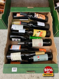 12 X BOTTLES OF ASSORTED WINES TO INCLUDE GOCCE DI NINFA ROSSO 75CL 12.5% VOL (WE OPERATE A CHALLENGE 25 POLICY. 18+ ID MAY BE REQUIRED UPON COLLECTION/DELIVERY, E.G. A VALID PASSPORT OR PHOTO DRIVIN