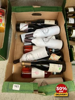 12 X BOTTLES OF ASSORTED WINES TO INCLUDE VACQUEYRAS DRY RED WINE 75CL 14.5% VOL (WE OPERATE A CHALLENGE 25 POLICY. 18+ ID MAY BE REQUIRED UPON COLLECTION/DELIVERY, E.G. A VALID PASSPORT OR PHOTO DRI