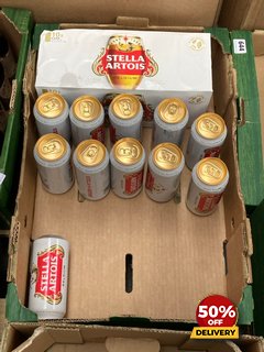 24 X ASSORTED LAGERS TO INCLUDE STELLA ARTOIS BELGIUM LAGER 4.6% VOL 440ML ( B.B DATE 10.07.2025 ), WE OPERATE A CHALLENGE 25 POLICY. 18+ ID MAY BE REQUIRED UPON C