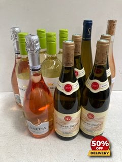 12 X BOTTLES OF ASSORTED WINE TO INCLUDE TIERRA DEL REY SAUVIGNON BLANC CHILE 75CL 11% VOL (WE OPERATE A CHALLENGE 25 POLICY. 18+ ID MAY BE REQUIRED UPON COLLECTION/DELIVERY, E.G. A VALID PASSPORT OR