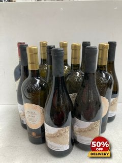 12 X BOTTLES OF ASSORTED WINE TO INCLUDE PUGLIA FIANO INDICAZIONE GEOGRAFICA TIPICA 2022 75CL 13% VOL (WE OPERATE A CHALLENGE 25 POLICY. 18+ ID MAY BE REQUIRED UPON COLLECTION/DELIVERY, E.G. A VALID