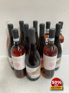 12 X BOTTLES OF ASSORTED WINE TO INCLUDE CERASUOLO D'ABRUZZO DRY ROSE WINE 2022 75CL 13% VOL (WE OPERATE A CHALLENGE 25 POLICY. 18+ ID MAY BE REQUIRED UPON COLLECTION/DELIVERY, E.G. A VALID PASSPORT