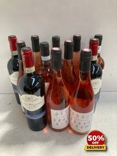 12 X BOTTLES OF ASSORTED WINE TO INCLUDE 6X BOTTLES OF GRENACHE VIN D'ESPAGNE DRY ROSE WINE 2022 75CL 12% VOL (WE OPERATE A CHALLENGE 25 POLICY. 18+ ID MAY BE REQUIRED UPON COLLECTION/DELIVERY, E.G.