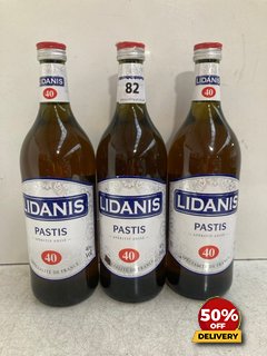 3 X BOTTLES OF LIDANIS PASTIS APERITIF ANISE 1L 40% VOL (WE OPERATE A CHALLENGE 25 POLICY. 18+ ID MAY BE REQUIRED UPON COLLECTION/DELIVERY, E.G. A VALID PASSPORT OR PHOTO DRIVING LICENCE): LOCATION -