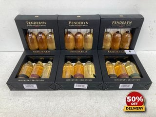 6 X 3 PENDERYN MINIATURE SELECTION SINGLE MALT WELSH WHISKY 46% VOL (PLEASE NOTE: 18+YEARS ONLY. ID MAY BE REQUIRED), WE OPERATE A CHALLENGE 25 POLICY. 18+ ID MAY BE REQUIRED UPON COLLECTION/DELIVERY