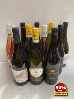 12 X BOTTLES OF ASSORTED WINE TO INCLUDE SACRED HILL RESERVE PINOT NOIR 2021 75CL 13% VOL (WE OPERATE A CHALLENGE 25 POLICY. 18+ ID MAY BE REQUIRED UPON COLLECTION/DELIVERY, E.G. A VALID PASSPORT OR