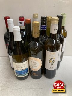 12 X BOTTLES OF ASSORTED WINE TO INCLUDE LAUS CHARDONNAY SOMONTANO 75CL 13.5% VOL (WE OPERATE A CHALLENGE 25 POLICY. 18+ ID MAY BE REQUIRED UPON COLLECTION/DELIVERY, E.G. A VALID PASSPORT OR PHOTO DR