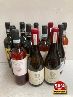 12 X BOTTLES OF ASSORTED WINES TO INCLUDE CERASUOLO D'ABRUZZO DRY ROSE WINE 2022 75CL 13% VOL (WE OPERATE A CHALLENGE 25 POLICY. 18+ ID MAY BE REQUIRED UPON COLLECTION/DELIVERY, E.G. A VALID PASSPORT