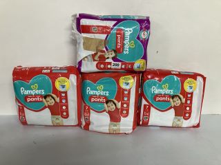 4 X PAMPERS NAPPIES INC. BABY-DRY NAPPY PANTS - SIZE: 7