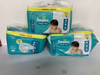 3 X PAMPERS JUMBO PACK BABY-DRY NAPPIES INC. SIZE: 4+