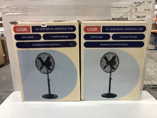 2 X LOGIK 16" GUN METAL PEDESTAL FANS