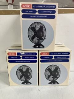 3 X LOGIK 10" GUN METAL DESK FANS