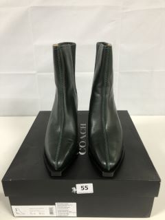 COACH PRESTYN LEATHER AMAZON GREEN BOOTS - SIZE: 8 - RRP.£118 (682119)