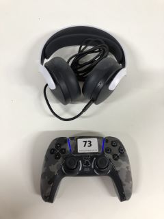 SONY PLAYSTATION 5 DUAL SENSE WIRELESS CONTROLLER - GREY CAMOUFLAGE & SONY PLAYSTATION PULSE 3D WIRELESS GAMING HEADSET