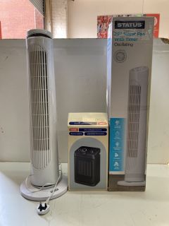 3 X HEATERS INC STATUS 29" TOWER FAN WITH TIMER OSCILLATING