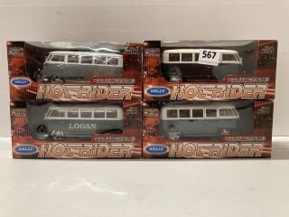 4 X WELLY VINTAGE HOT RIDER COLLECTION 1963 VOLKSWAGEN T1 BUSES