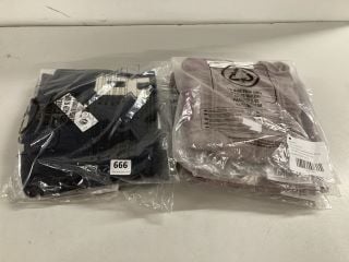 2 X IETS FOOTBALL SHRUG CROP LONGSLEEVE TOP IN NAVY SIZE S & 4 X LBD MARINA SHEER RUC TOP IN PURPLE SIZE XXS