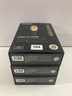 3 X SANDSTROM THREE METRE HDMI TO HDMI CABLES