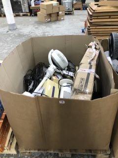 PALLET OF ITEMS TO INC LOGIK POWERFUL P24 CROSS CUT PAPER SHREDDER & LOGIK GUN METAL PEDESTAL FAN