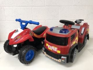 2 X BATTERY POWERED RIDE ONS, QUAD AND FIRE ENGINE