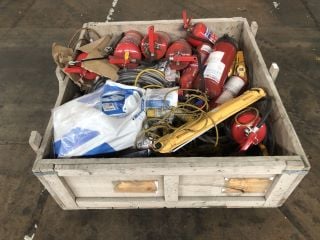 PALLET OF ITEMS TO INCLUDE FIRE EXTINGUISHERS