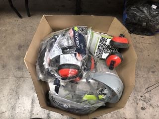 BOX OF ASSORTED ITEMS TO INCLUDE EAR DEFENDERS