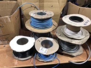 6 X SPOOLS OF ELECTRICAL CABLE TO INCLUDE 3X BOXES OF ELECTRICAL CABLES PIPING CHAINS AND METAL WIRING