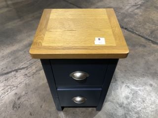 LUDLOW MINI 2 DRAWER BEDSIDE UNIT IN DARK BLUE/NATURAL OAK TOP 39CM W X 52CM H X 32CM D