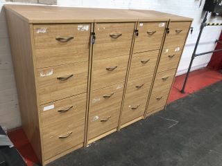 4X WOODEN 4 DRAWER OFFICE FILING CABINETS WITH LOCKS AND KEYS X1 2 DRAW WOODEN OFFICE CABINET