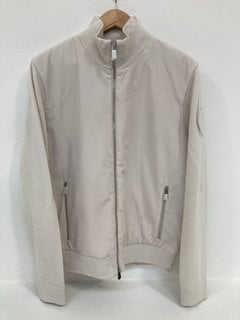 HUGO BOSS MENS KNITTED RIM JACKET IN CREAM - UK SIZE LARGE - RRP £389: LOCATION - FRONT BOOTH