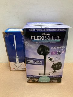 SHARK FLEX BREEZE HIGH-VELOCITY CORDLESS & CORDED FAN TO INCLUDE RUSSELL HOBBS STEAM GLIDE STEAM MOP: LOCATION - A13