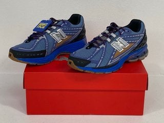 NEW BALANCE MENS BAKLAVA BLOCK 1906'S TRAINERS IN BLUE - UK SIZE 8 - RRP £166: LOCATION - FRONT BOOTH