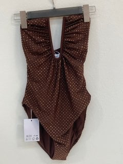 SELF-PORTRAIT WOMENS RHINESTONE STRAPLESS SWIMSUIT IN BROWN - UK SIZE 4 - RRP £280: LOCATION - FRONT BOOTH