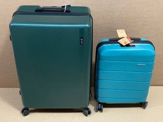 GINZA LARGE HARDSHELL SUITCASE IN GREEN TO INCLUDE AMERICAN TOURISTER SMALL HARDSHELL SUITCASE IN GREEN: LOCATION - B11