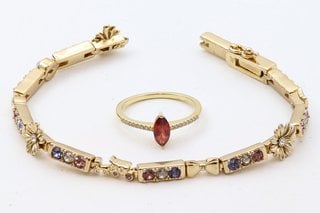 COACH DAISY GLASS CRYSTAL BRACELET IN GOLD - RRP £195 TO INCLUDE DPT ANTWERP MARQUISE PYROPE GARNET & DIAMOND COCKTAIL RING IN GOLD - RRP £181: LOCATION - B3