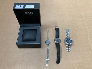 3 X WATCHES IN VARIOUS DESIGNS TO INCLUDE HUGO BOSS WATER RESISTANT 5 BAR WATCH: LOCATION - A-2