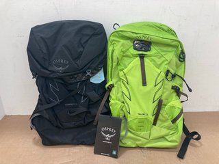 2 X OSPREY TALON 22 LIME GREEN BACKPACKS IN LIME GREEN & BLACK - COMBINED RRP £188: LOCATION - C4