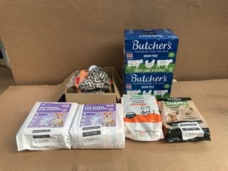 QTY OF PET ITEMS TO INCLUDE 2 X BOXES OF BUTCHERS GRAIN FREE TRIPE LOAF CANS - BBE 12/26: LOCATION - C13