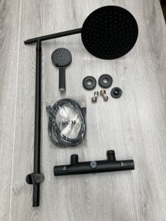 THERMOSTATIC BAR SHOWER VALVE IN BLACK WITH RISER RAIL, ROUND FIXED SHOWER HEAD, MULTI FUNCTION HANDSET & HOSE - RRP £695: LOCATION - RACKING 1