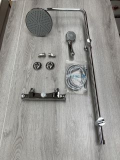 THERMOSTATIC BAR SHOWER VALVE IN CHROME WITH RISER RAIL, ROUND FIXED SHOWER HEAD WITH HANDSET & HOSE - RRP £685: LOCATION - RACKING 1