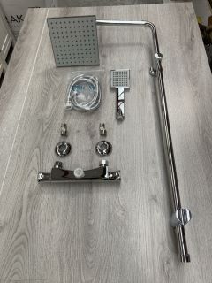 THERMOSTATIC BAR SHOWER VALVE IN CHROME WITH RISER RAIL, SQUARE FIXED SHOWER HEAD WITH HANDSET & HOSE - RRP £685: LOCATION - RACKING 1