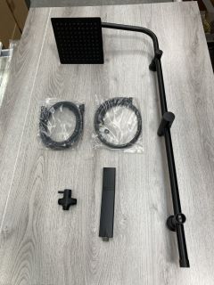 RISER RAIL KIT IN BLACK WITH SQUARE FIXED SHOWER HEAD, HANDSET & HOSE - RRP £195: LOCATION - RACKING 1