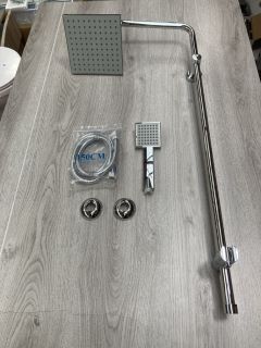 RISER RAIL KIT IN CHROME WITH SQUARE FIXED SHOWER HEAD, HANDSET & HOSE - RRP £195: LOCATION - RACKING 1