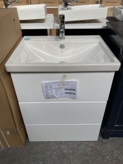 (COLLECTION ONLY) VITRA ECORA FLOOR STANDING 3 DRAWER VANITY UNIT IN WHITE WITH A 625 X 500MM 1TH CERAMIC BASIN COMPLETE WITH A MONO BASIN MIXER TAP & CHROME SPRUNG WASTE - RRP £1043: LOCATION - D2