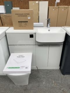 (COLLECTION ONLY) FLOOR STANDING 2 DOOR COMBINATION UNIT IN LIGHT GREY WITH A 1000 X 800MM RH 1TH POLYMARBLE COUNTERTOP BASIN & MONO BASIN MIXER TAP & CHROME SPRUNG WASTE WITH BTW PAN & SEAT WITH CON